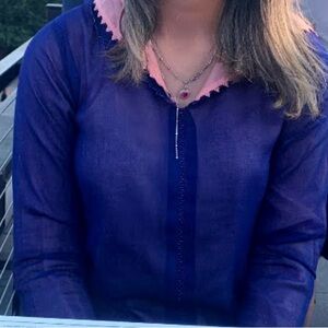 Elegant pink and blue kaftan Moroccan